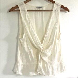 American Eagle Women’s Twist Front Sleeveless Peplum Woven Top, Cream Size Small